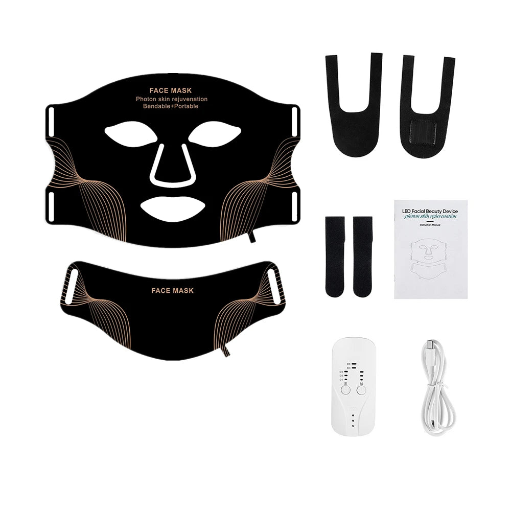 Silicone LED Mask Face With Neck 7 Colors LED Photon Red Light Infrared Therapy Flexible Facial Mask Repair Skin