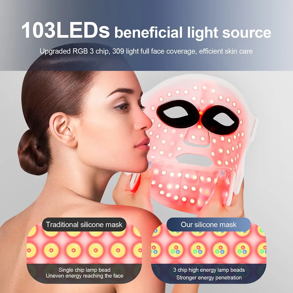 Silicone LED Mask Face With Neck 7 Colors LED Photon Red Light Infrared Therapy Flexible Facial Mask Repair Skin