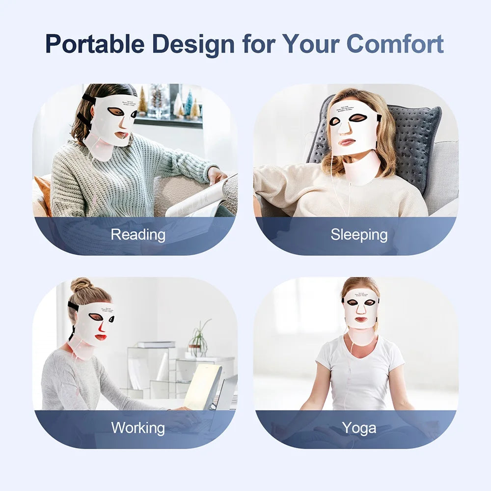 Silicone LED Mask Face With Neck 7 Colors LED Photon Red Light Infrared Therapy Flexible Facial Mask Repair Skin
