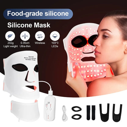 Silicone LED Mask Face With Neck 7 Colors LED Photon Red Light Infrared Therapy Flexible Facial Mask Repair Skin
