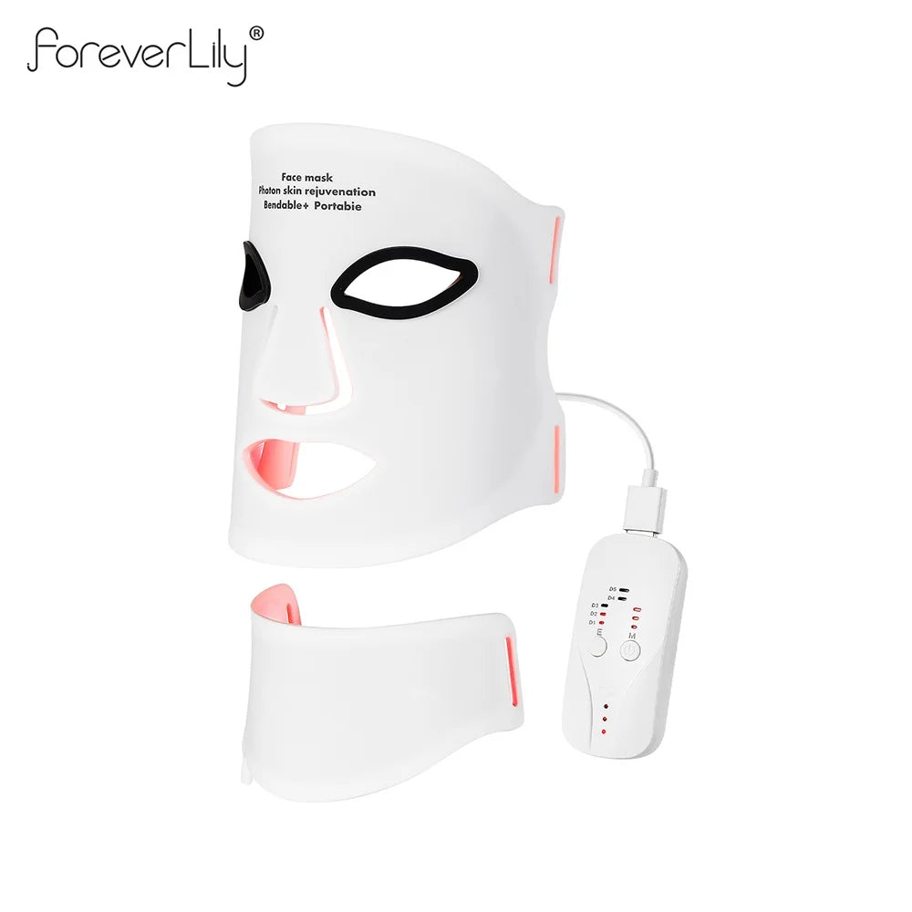 Silicone LED Mask Face With Neck 7 Colors LED Photon Red Light Infrared Therapy Flexible Facial Mask Repair Skin