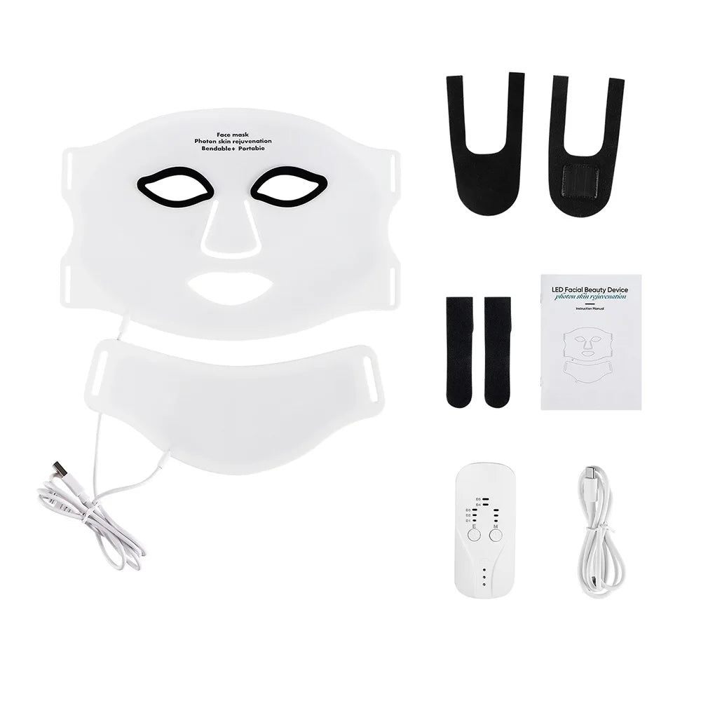 Silicone LED Mask Face With Neck 7 Colors LED Photon Red Light Infrared Therapy Flexible Facial Mask Repair Skin
