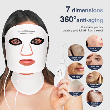 Silicone LED Mask Face With Neck 7 Colors LED Photon Red Light Infrared Therapy Flexible Facial Mask Repair Skin