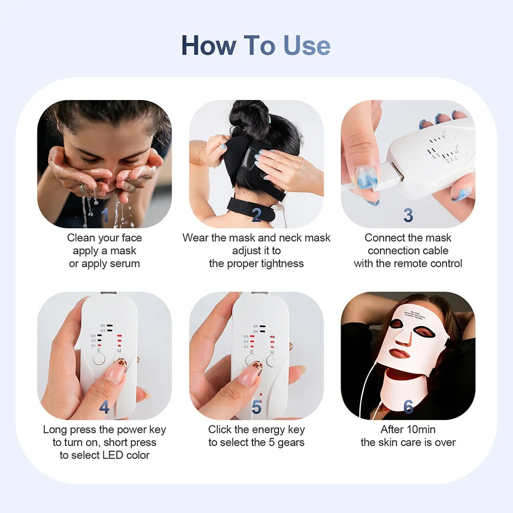 Silicone LED Mask Face With Neck 7 Colors LED Photon Red Light Infrared Therapy Flexible Facial Mask Repair Skin