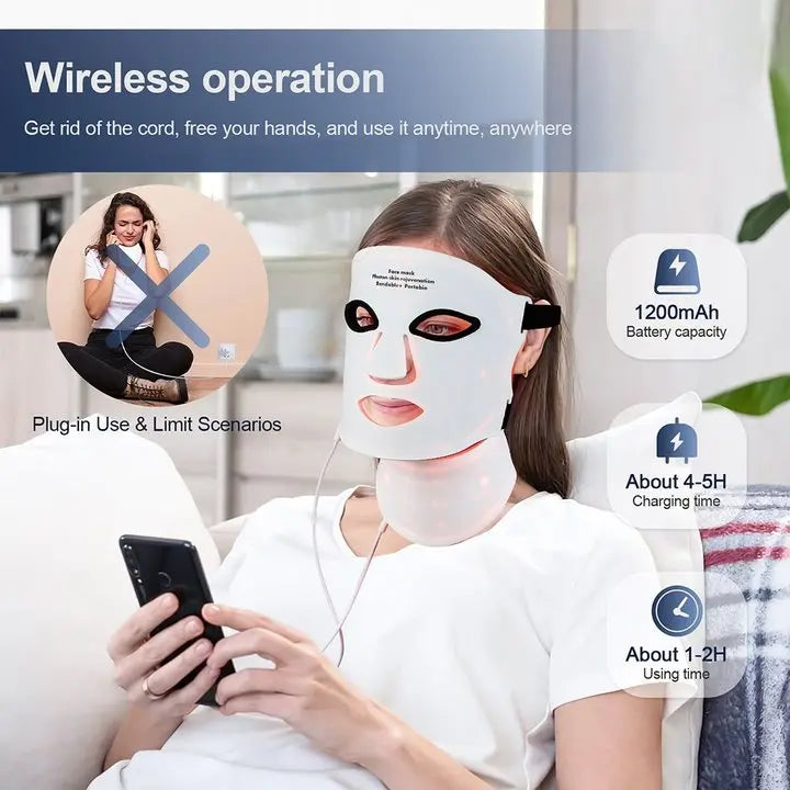 Silicone LED Mask Face With Neck 7 Colors LED Photon Red Light Infrared Therapy Flexible Facial Mask Repair Skin