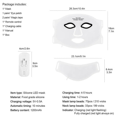 Silicone LED Mask Face With Neck 7 Colors LED Photon Red Light Infrared Therapy Flexible Facial Mask Repair Skin